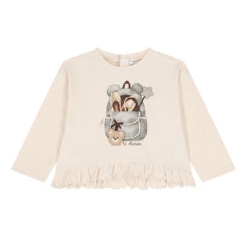 Younger Girls Ivory Bag Ruffled Long Sleeve Top