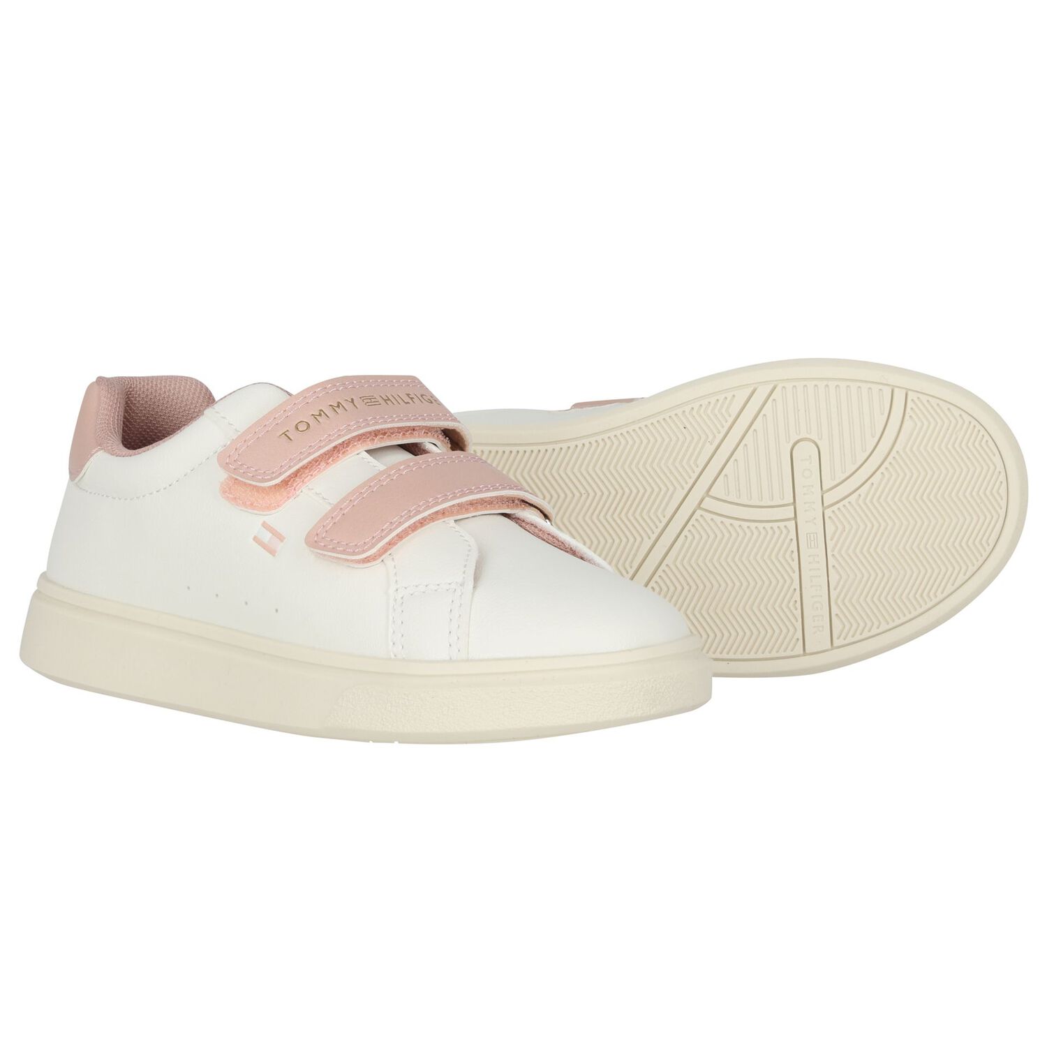 Girls White & Pink Logo Trainers, 1, hi-res