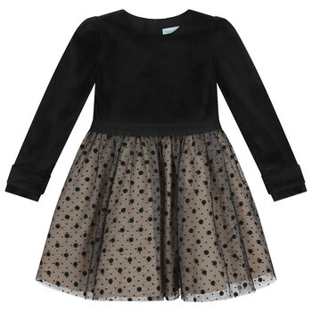 Girls Black Velvet & Tulle Dress
