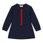 Baby Girls Navy Blue Web Striped Knit Dress, 1, hi-res