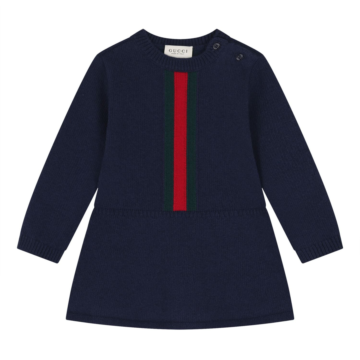 Baby Girls Navy Blue Web Striped Knit Dress, 1, hi-res