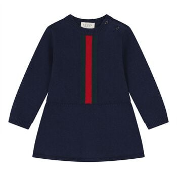 Baby Girls Navy Blue Web Striped Knit Dress
