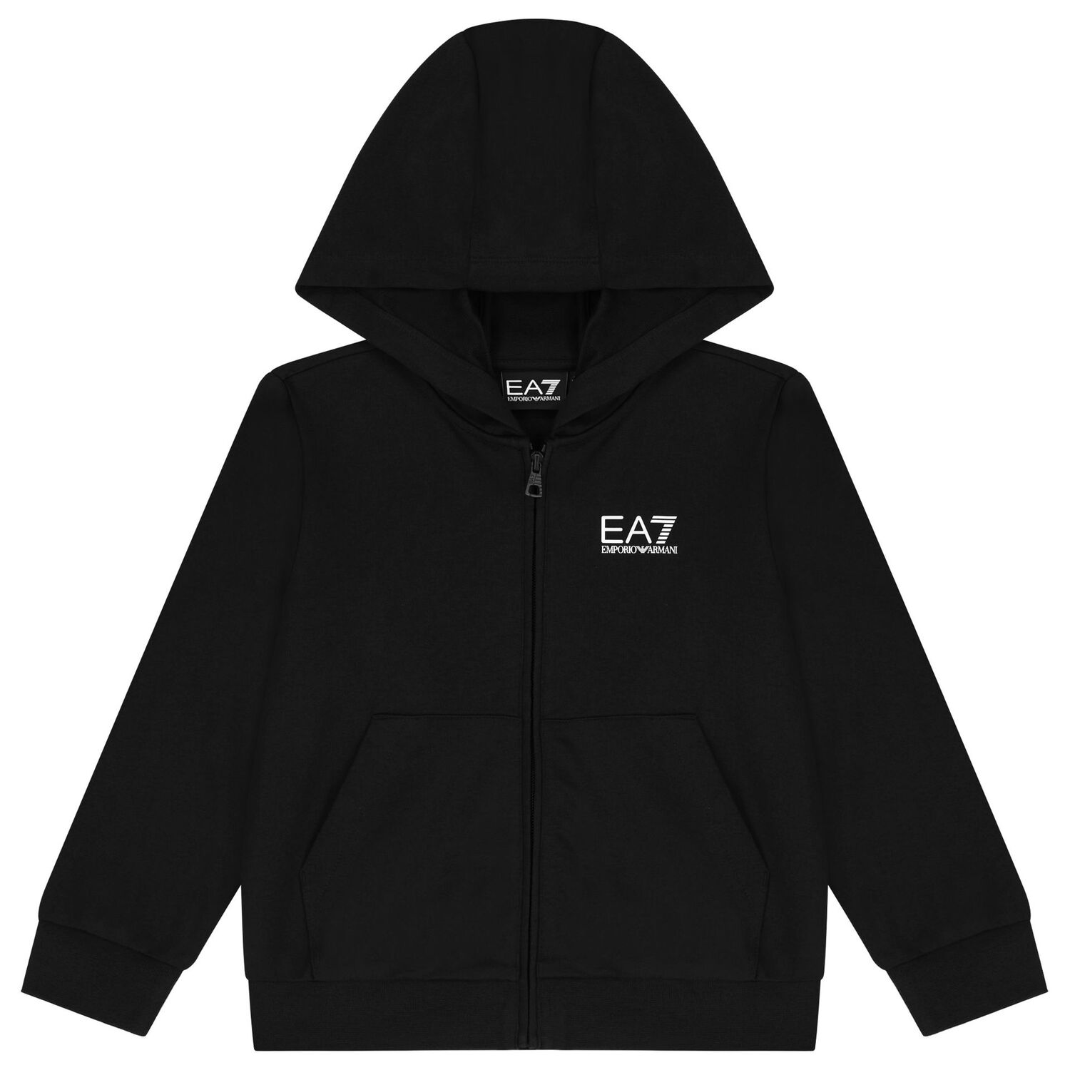 Boys Black Logo Hooded Zip Up Top, 3, hi-res