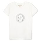 Girls Ivory Embellished Logo T-Shirt, 1, hi-res