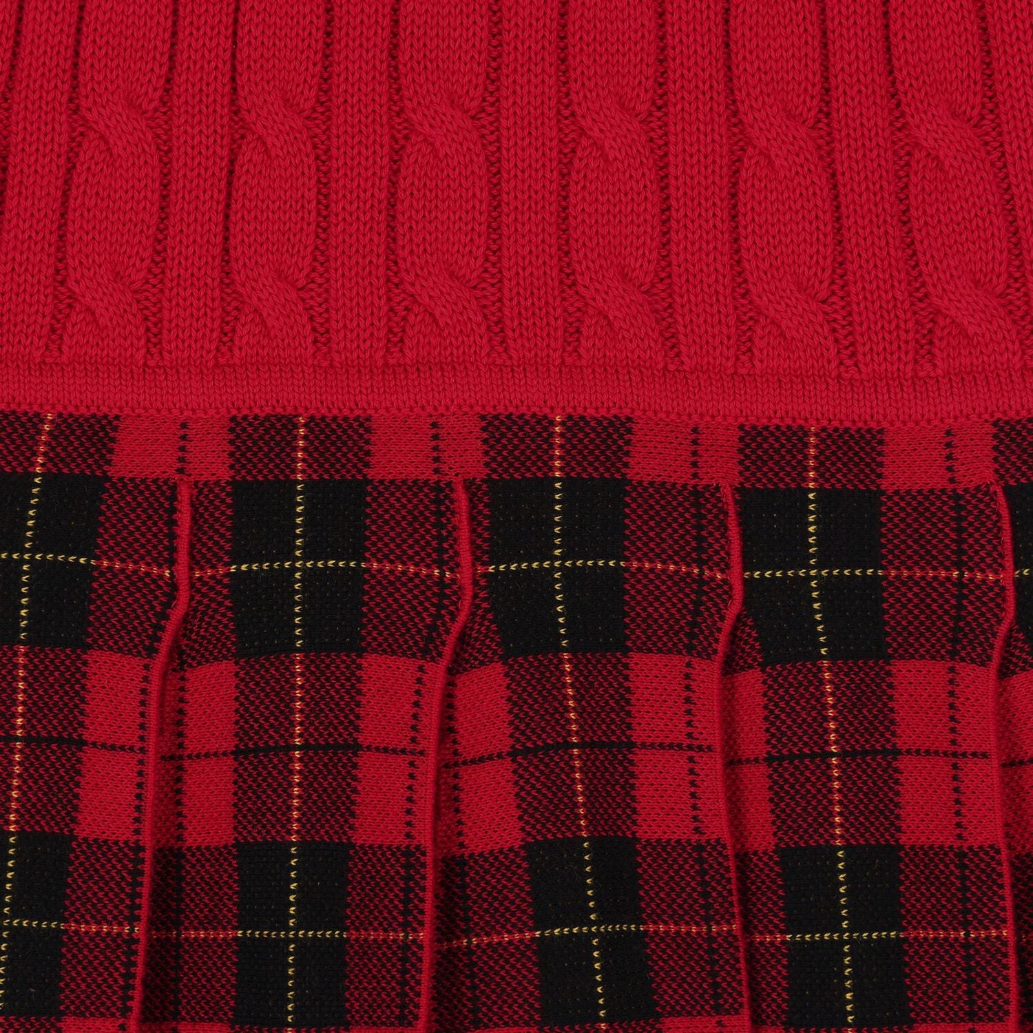 Girls Red Cable Knit & Tartan Dress, 1, hi-res