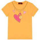 Girls Orange Logo Hearts T-Shirt, 2, hi-res
