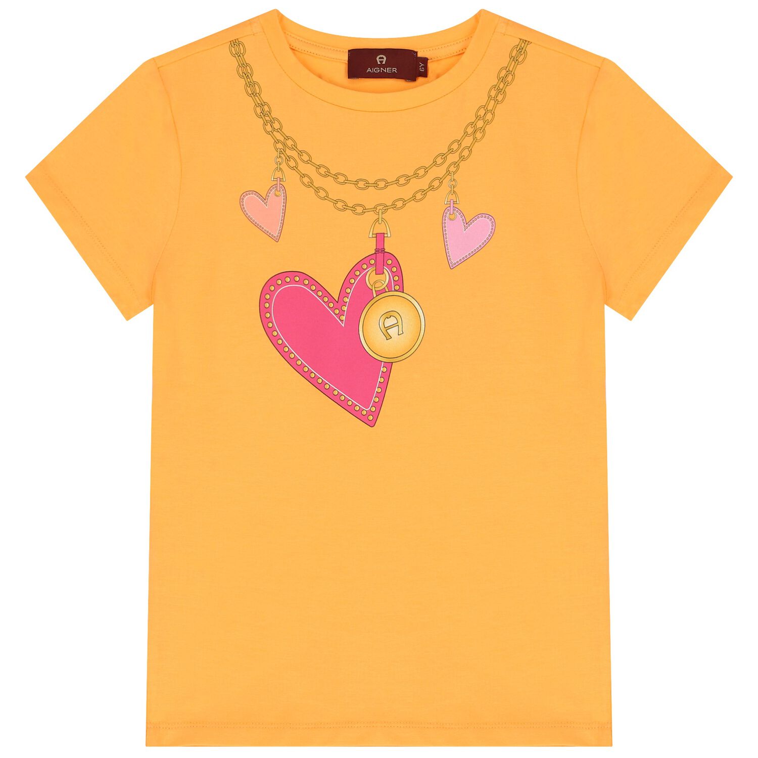 Girls Orange Logo Hearts T-Shirt, 2, hi-res