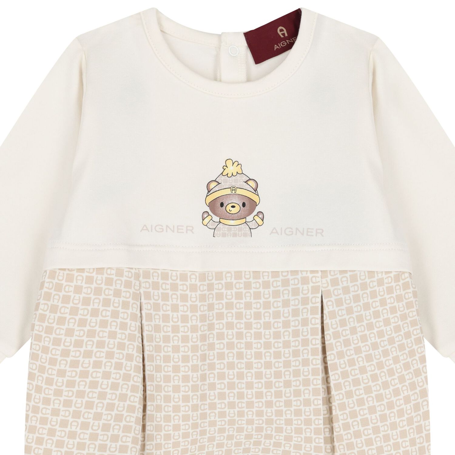 Ivory & Beige Teddy Bear Logo Babygrow, 1, hi-res image number null