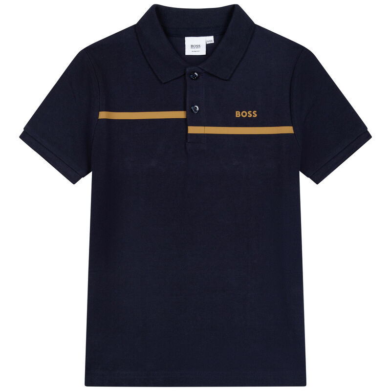 BOSS Boys Navy Blue & Gold Polo Shirt | Junior Couture USA