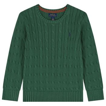 Boys Green Logo Cable Knit Sweatshirt