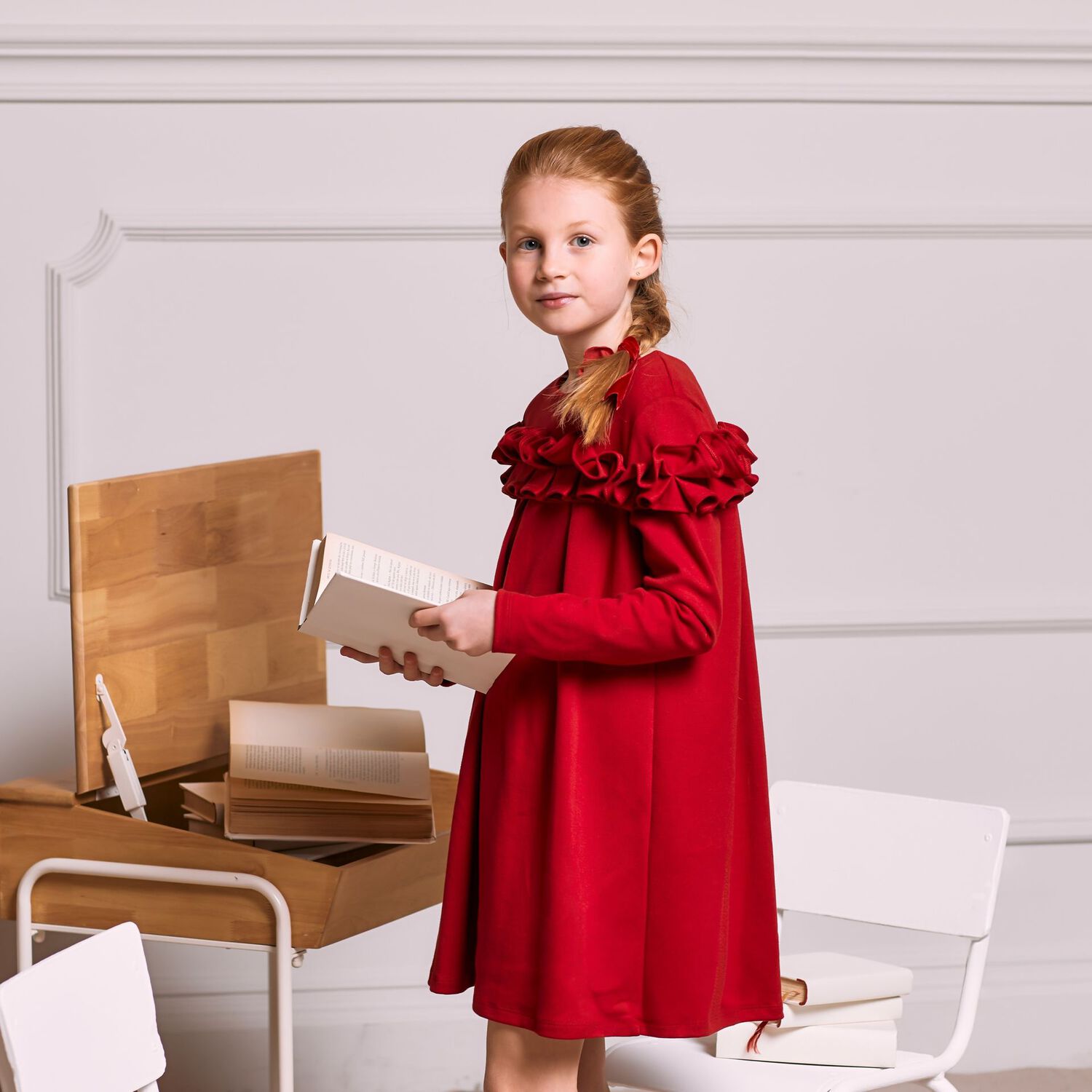 Girls Red Pleated Dress, 1, hi-res image number null