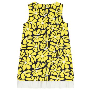 Girls Yellow & Navy Blue Floral Canvas Dress