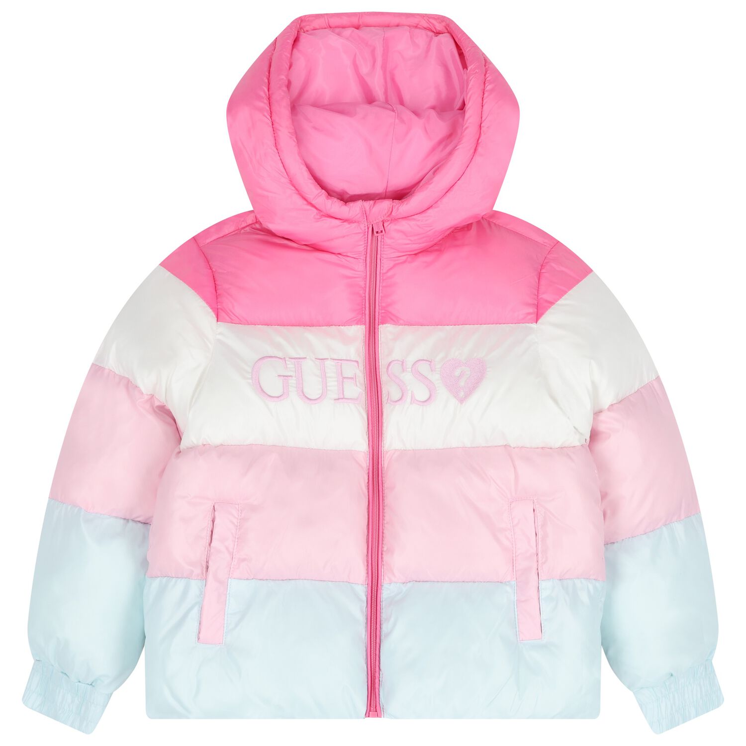 Girls Pink Logo Padded Puffer Jacket, 1, hi-res image number null
