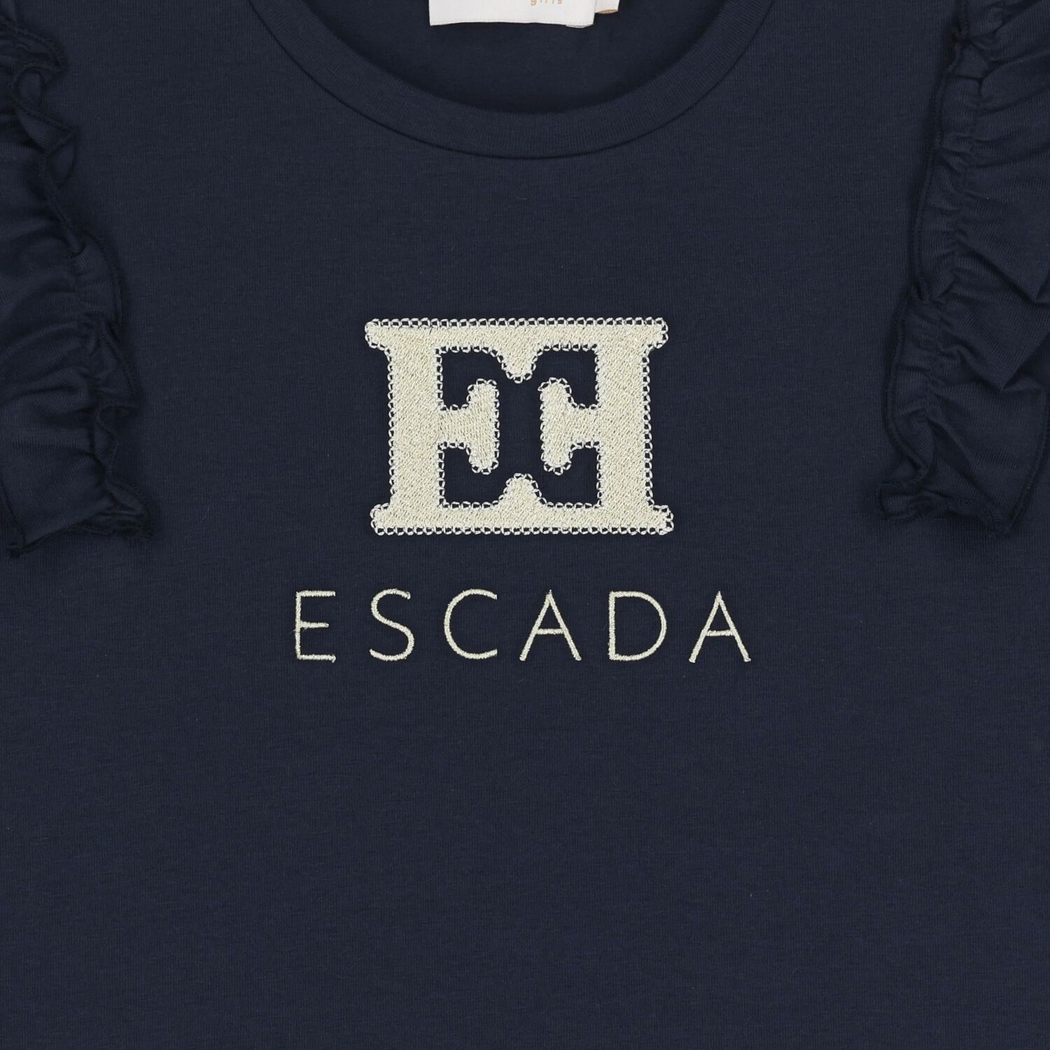 Girls Navy Blue Logo Ruffled T-Shirt, 2, hi-res