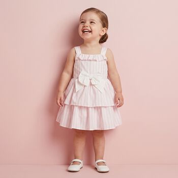 Baby Girls White & Pink Striped Dress Set