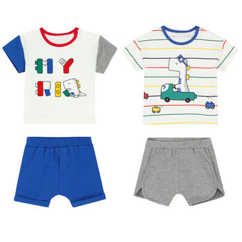 Baby Boys White & Blue Shorts Set (4 Piece)