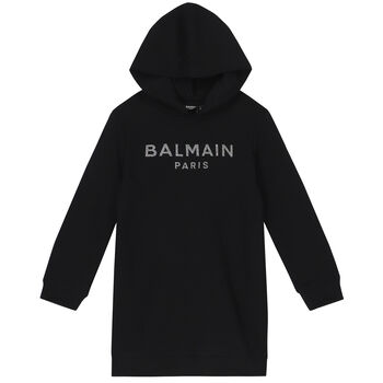 Girls Black Logo Hooded Dress
