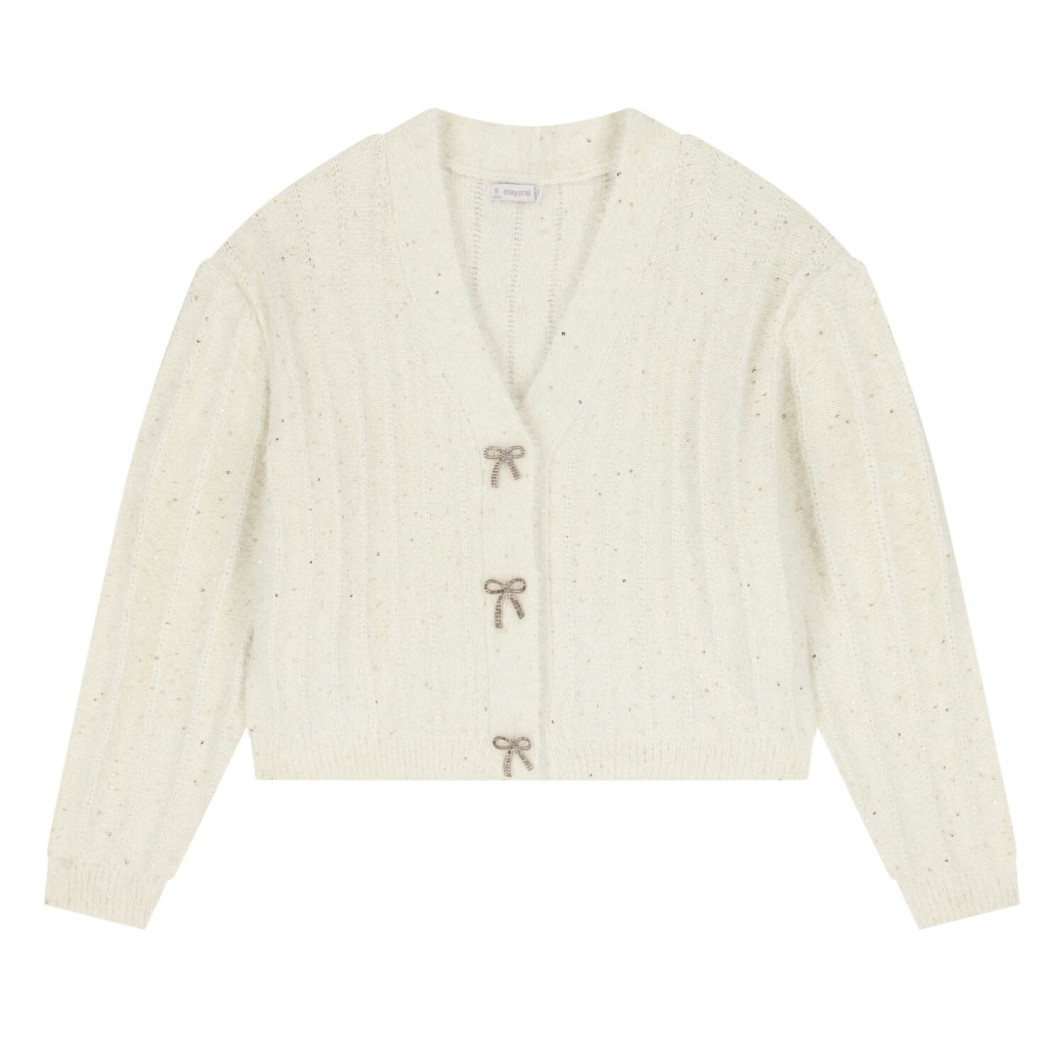 Girls Ivory Sequin Knit Cardigan, 1, hi-res
