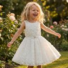 Girls White 3D Rosette Dress, 1, hi-res
