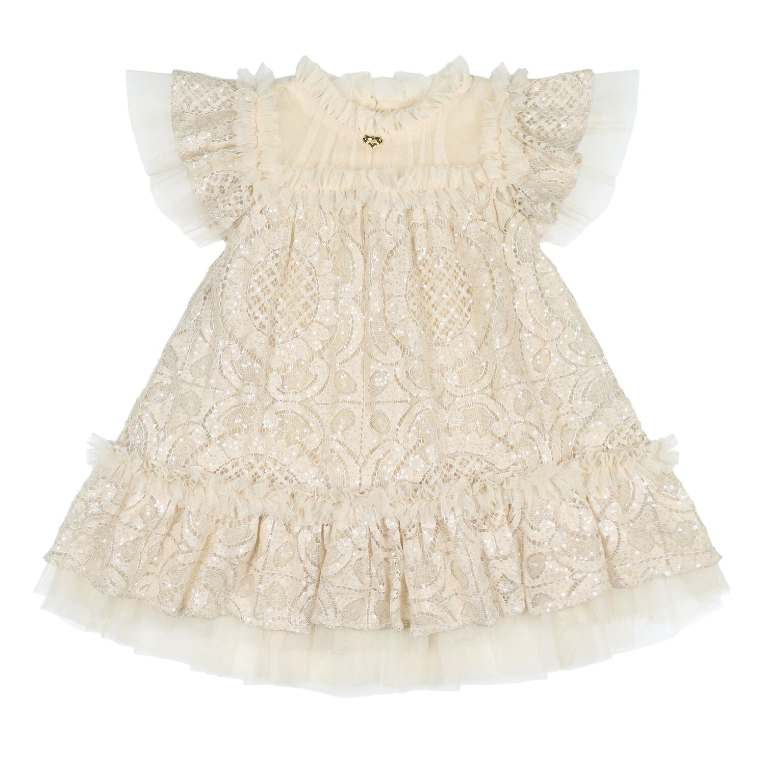 Baby Girls Beige Lace Sequin Gemma Dress, 1, hi-res