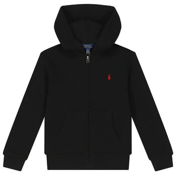 Boys Black Logo Hooded Zip Up Top