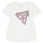 Girls White Embellished Logo T-Shirt, 1, hi-res