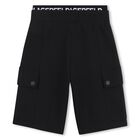 Boys Black Logo Shorts, 1, hi-res