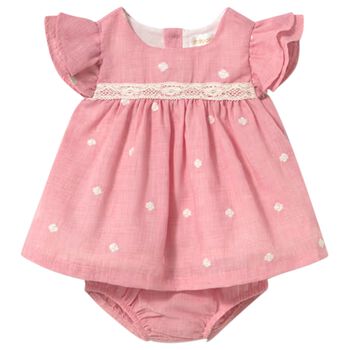 Baby Girls Pink Embroidered Floral Dress Set