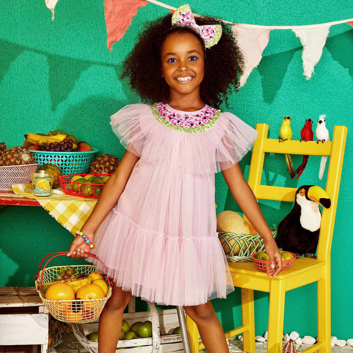 Girls Pink Tulle Watermelon Dress, 1, hi-res image number null