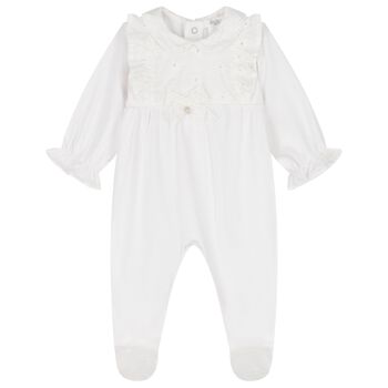 Baby Girls White Ruffled Babygrow