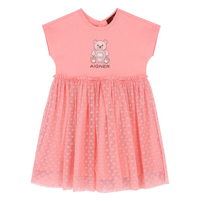 Younger Girls Pink Logo Tulle Dress