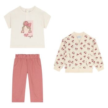 Younger Girls Ivory & Pink Tracksuit Set ( 3 Piece )
