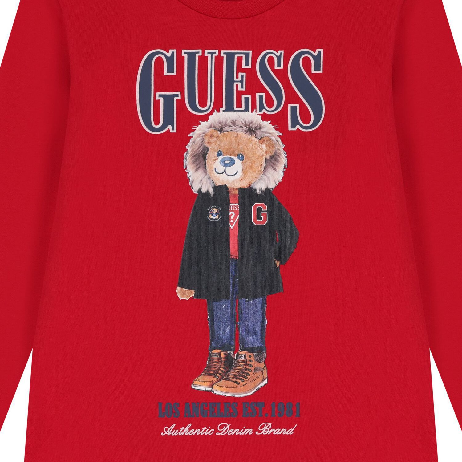 Boys Red Teddy Bear Long Sleeve Top, 3, hi-res