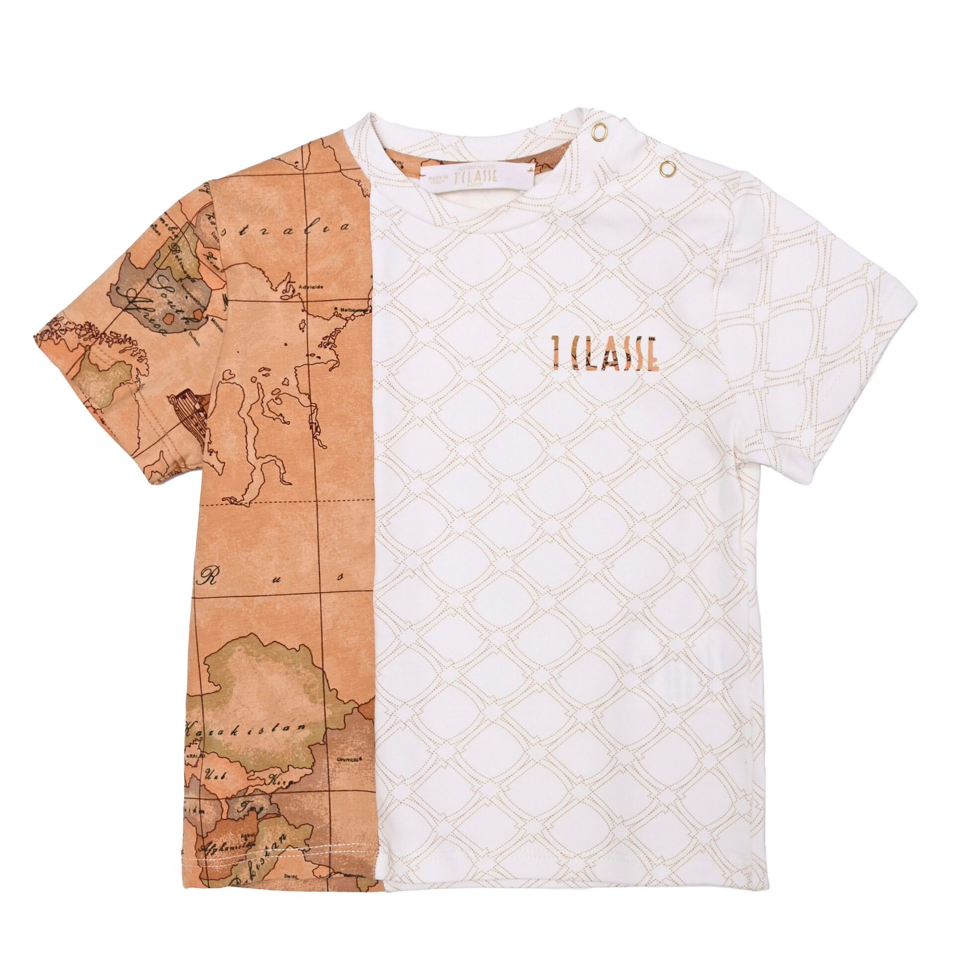Alviero Martini Boys Beige Ivory Geo Map T Shirt Junior Couture USA