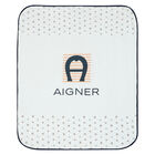 بطانية بالشعار باللون الأبيض والكحلي, 1, hi-res