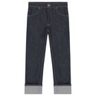 Boys Navy Blue Web Striped Denim Jeans, 1, hi-res