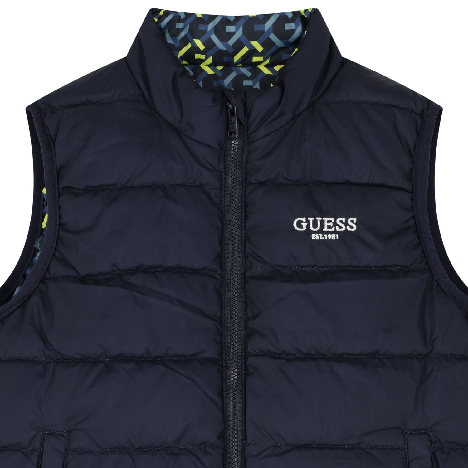 Boys Navy Blue Logo Reversible Gilet, 1, hi-res image number null