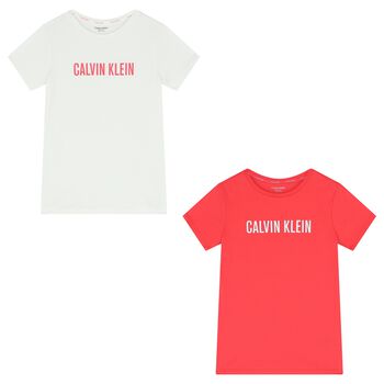 Girls Pink & White Logo T-Shirts ( 2-Pack )