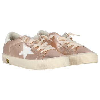 Girls Rose Gold Leather Trainers