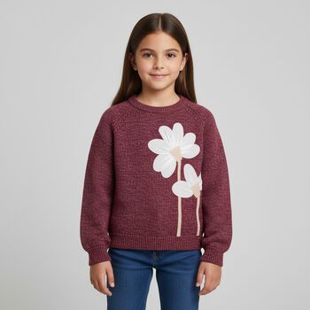 Girls Burgundy Flower Jumper