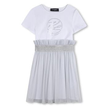 Girls White & Silver Tulle Dress