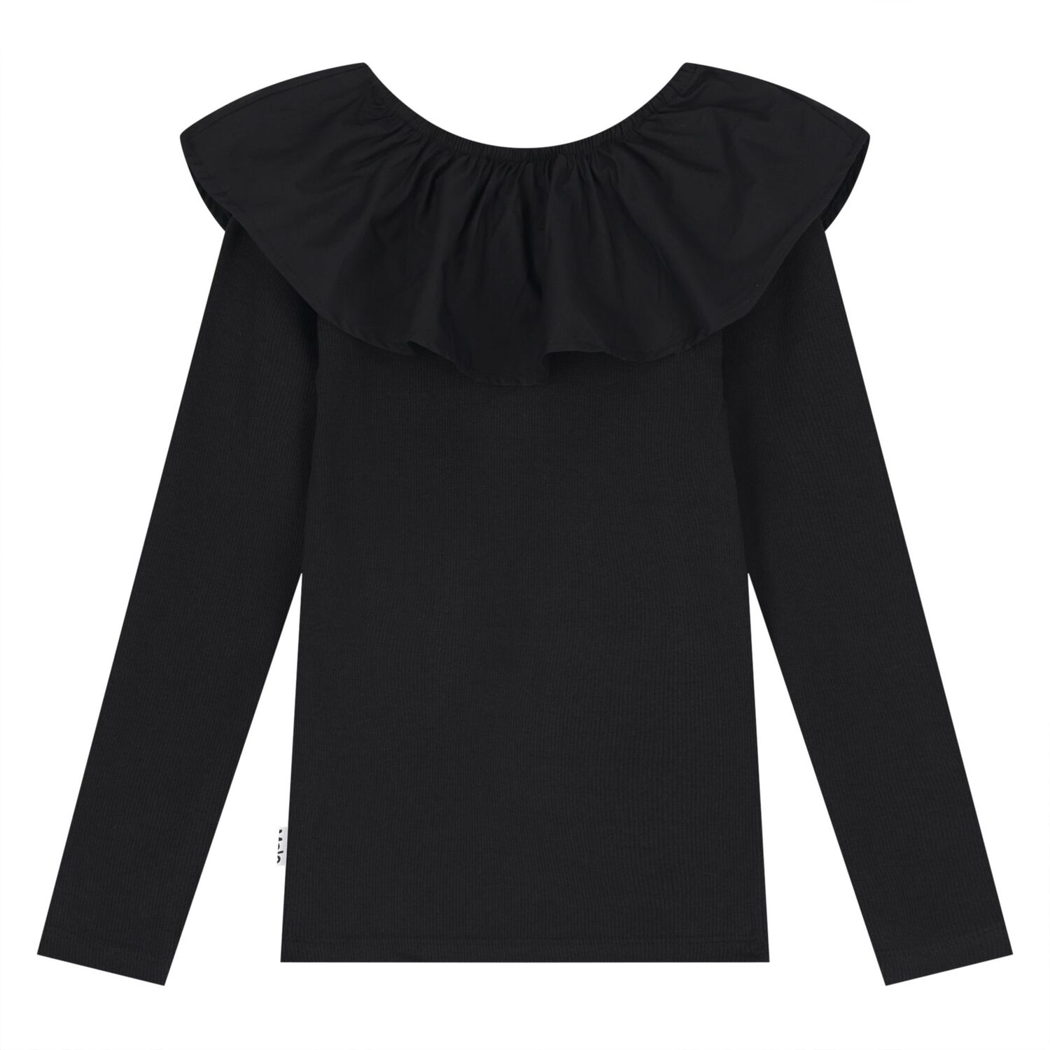 Girls Black Ruffle Long Sleeve Top, 1, hi-res