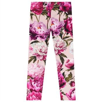 Girls Pink Peony Leggings