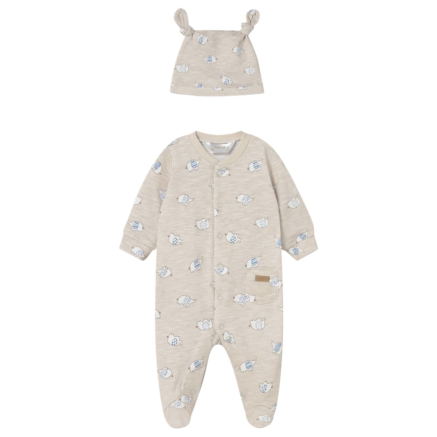 Baby Boys Beige Elephant Babygrow Set, 2, hi-res