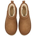 بوت بناتى من الجلد كلاسيكى قصير باللون الكستنائى, 2, hi-res