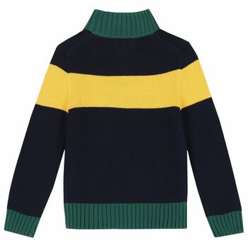 Boys Green, Navy & Yellow Logo Knitted Top