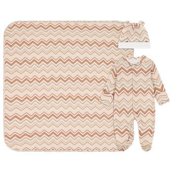 Beige & Brown Zig Zag Babygrow Gift Set