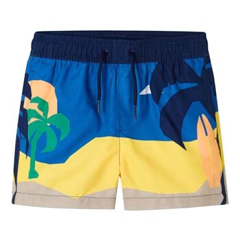 Boys Blue, Yellow & Beige Swim Shorts