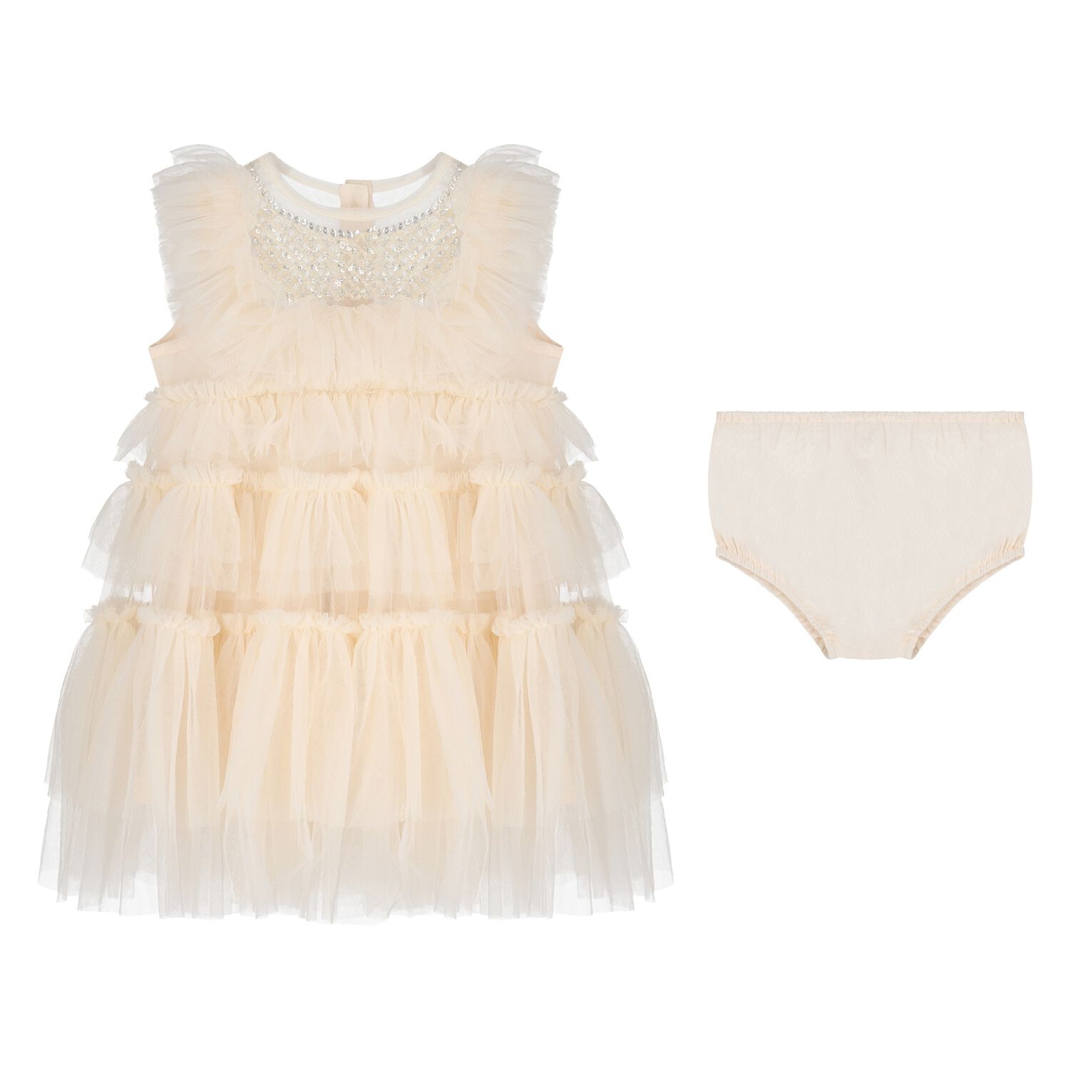 Baby Girls Ivory Tiered Tulle Dress Set, 1, hi-res
