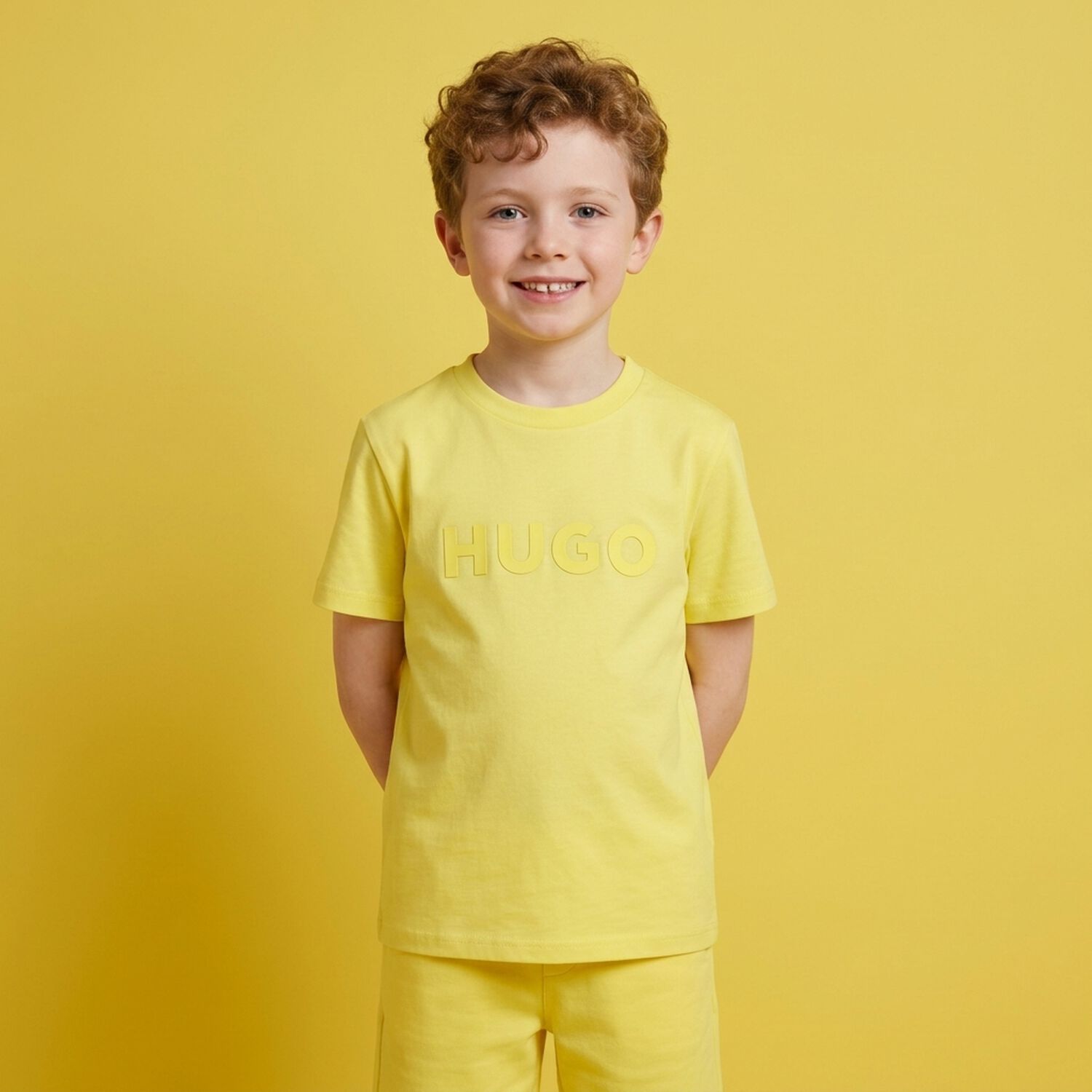 Boys Mini Me Yellow Logo T-Shirt, 3, hi-res